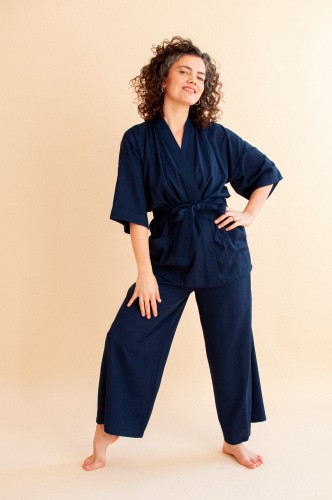 Krótkie kimono bambusowe Navy Blue