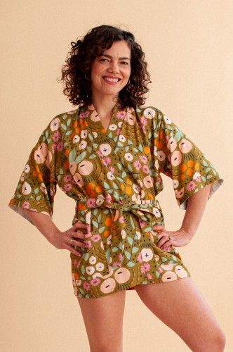 Krótkie kimono bambusowe Tiny Garden Green