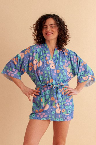 Krótkie kimono bambusowe Tiny Garden Blue