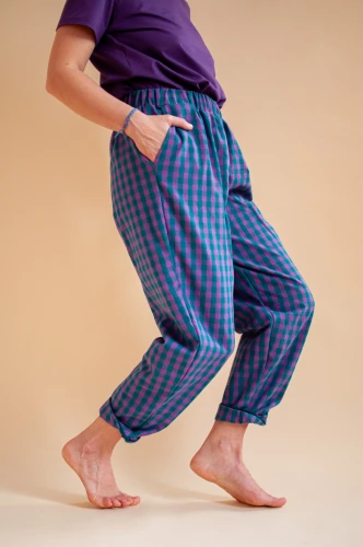 Bawełniane Spodnie Estragon in Violet-Malachite-Check