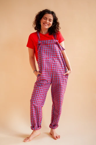 Bawełniane Ogrodniczki Red-Blue-Check