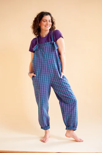 Bawełniane Ogrodniczki Violet-Malachite Check