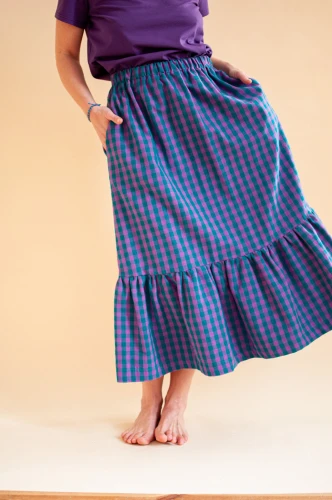 Bawełniana spódnica Pear in Violet-Malachite Check