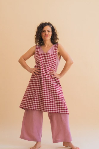 Bawełniany Fartuch Clover in Red-Beige Check