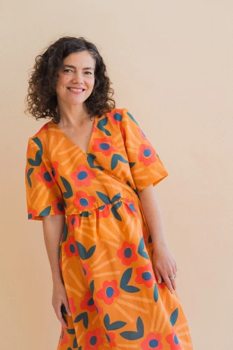 Lniana Sukienka kopertowa Marigold in Alice Yellow