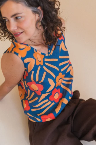 Lniany Top Basil in Alice Blue
