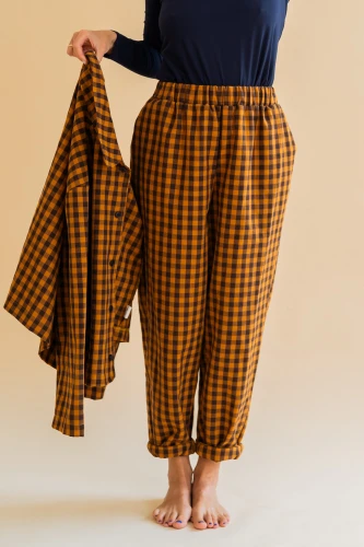 Bawełniane Spodnie Estragon in Brown-Caramel Check