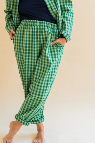 Bawełniane Spodnie Estragon in Green Check