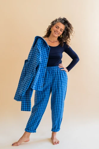 Bawełniane Spodnie Estragon in Blue Check
